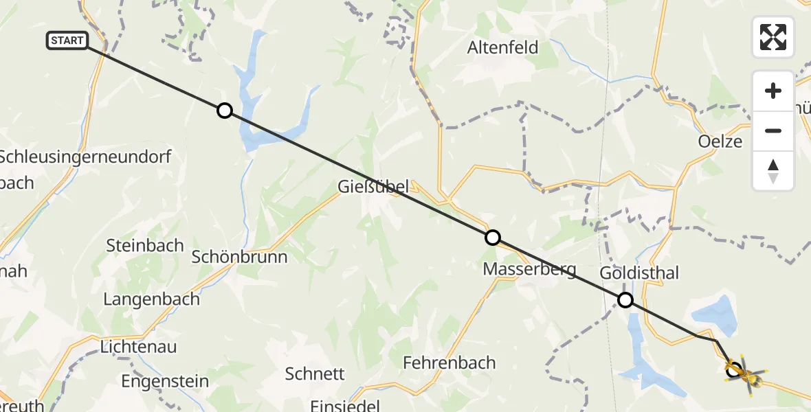 Flugroute Rettungshubschrauber Schleusingen - Goldisthal, 11 Juli 2026, 13:43