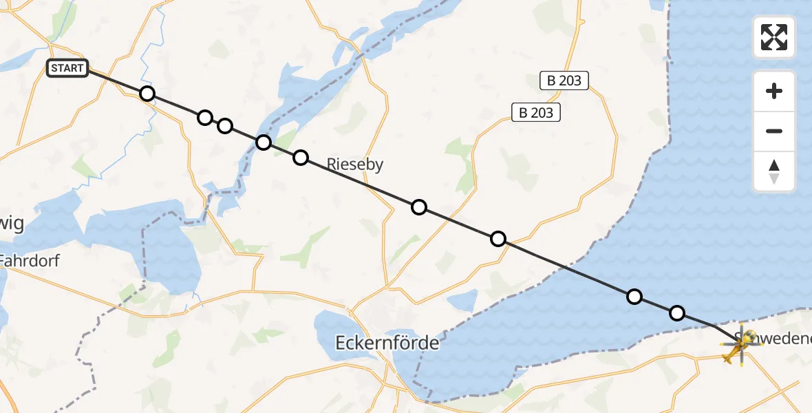 Flugroute Ambulanzhubschrauber Tolk - Schwedeneck, 11 Juli 2026, 13:46