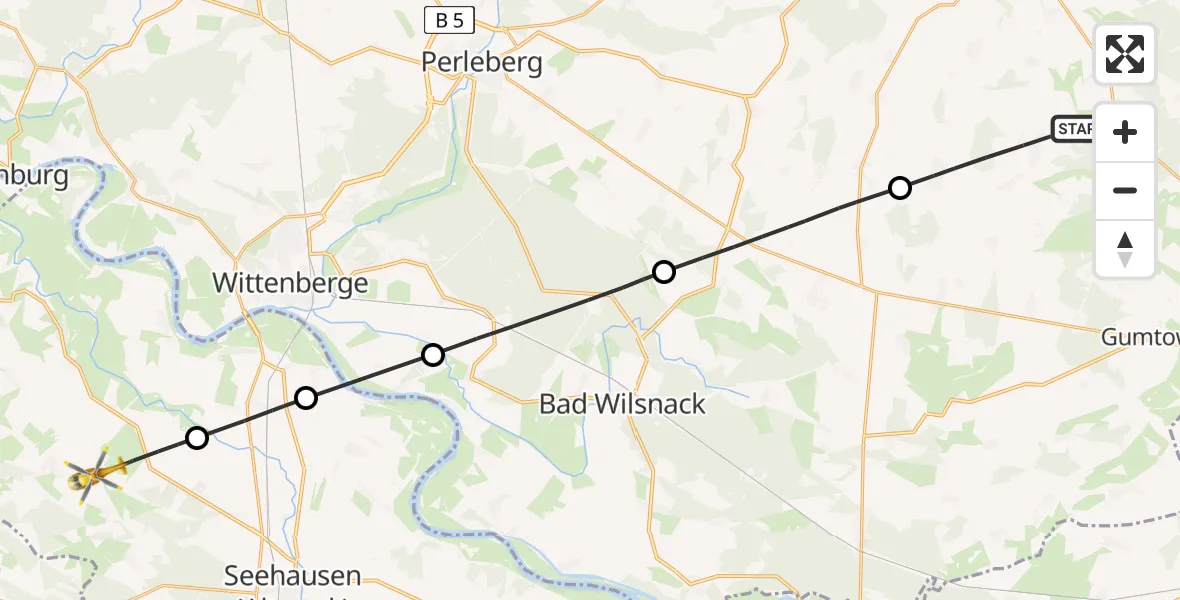 Flugroute Rettungshubschrauber Groß Pankow (Prignitz) - Zehrental, 11 Juli 2026, 13:48