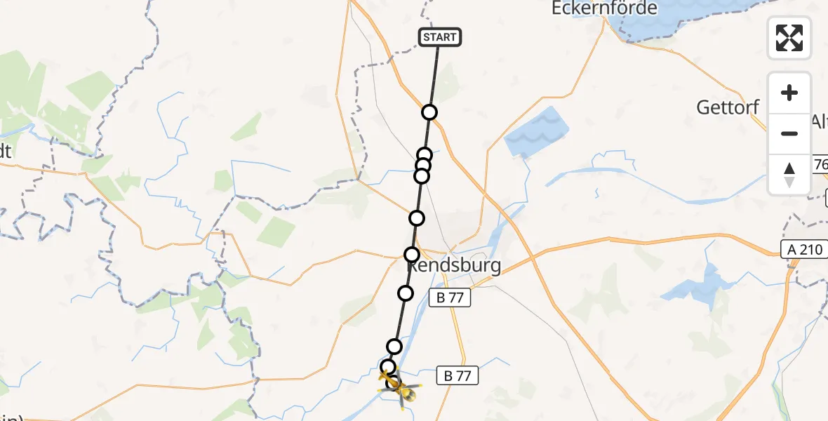 Flugroute Ambulanzhubschrauber Brekendorf - Rendsburg-Schachtholm Flugplatz, 11 Juli 2026, 14:02