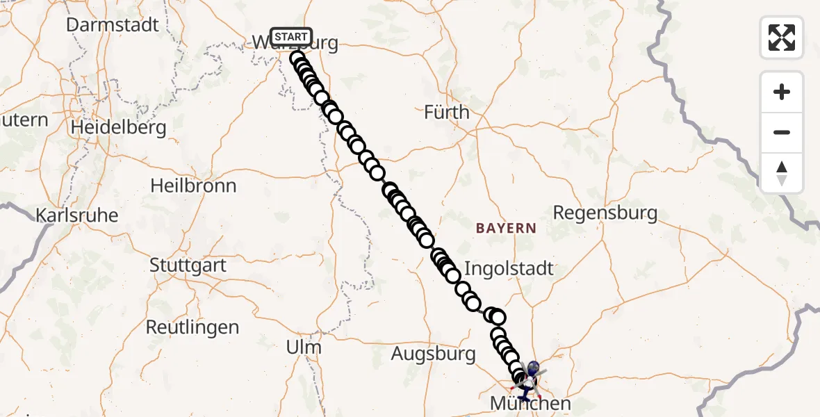 Flugroute Polizeihubschrauber Würzburg - Oberschleißheim, 11 Juli 2026, 14:15