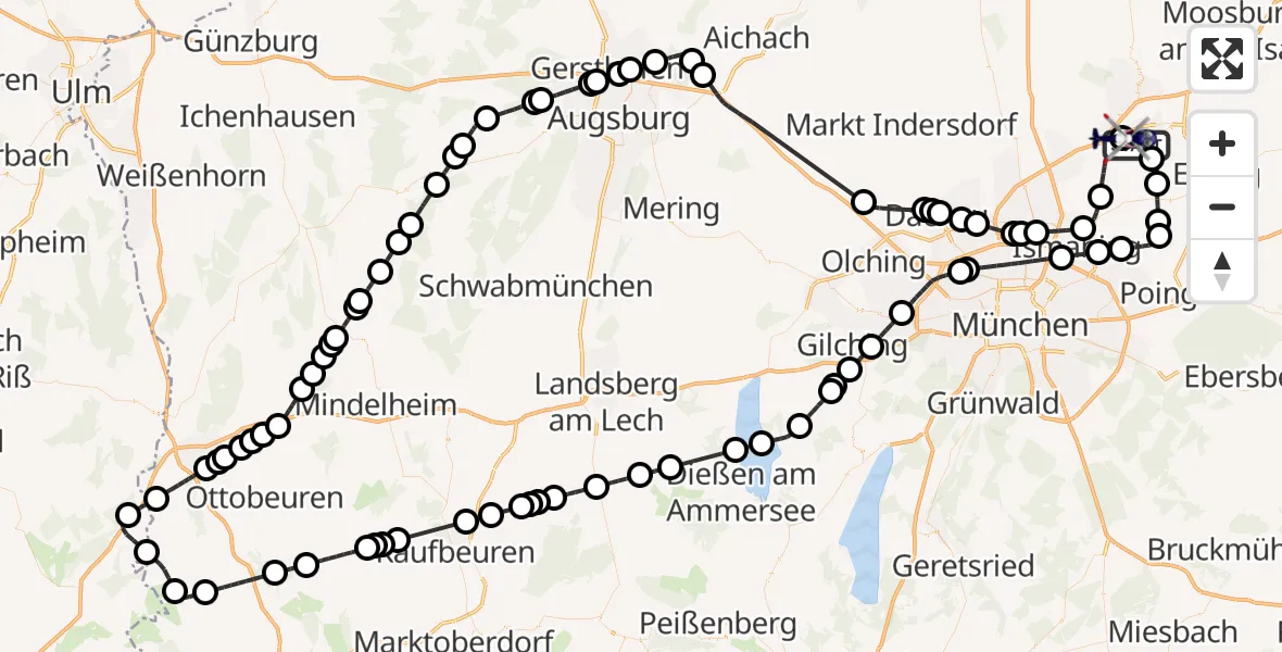 Flugroute Polizeihubschrauber München Flughafen - München Flughafen, 11 Juli 2026, 14:16