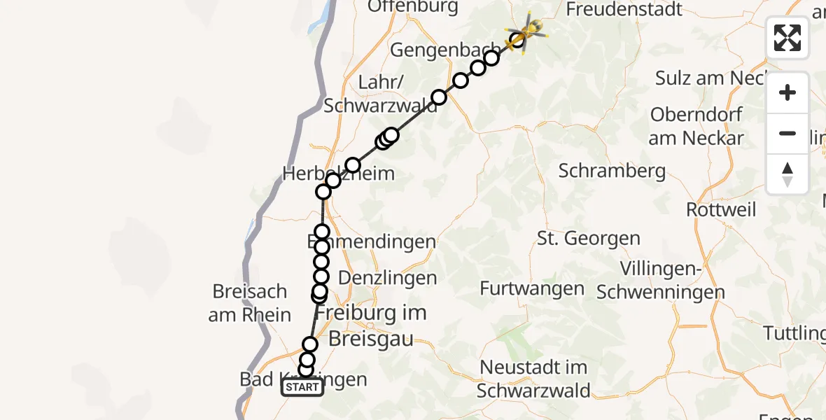 Flugroute Rettungshubschrauber Bad Krozingen - Bad Peterstal-Griesbach, 11 Juli 2026, 14:21