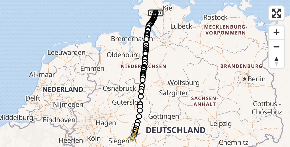 Flugroute Rettungshubschrauber Hörsten - Allendorf-Eder Flugplatz, 11 Juli 2026, 14:23