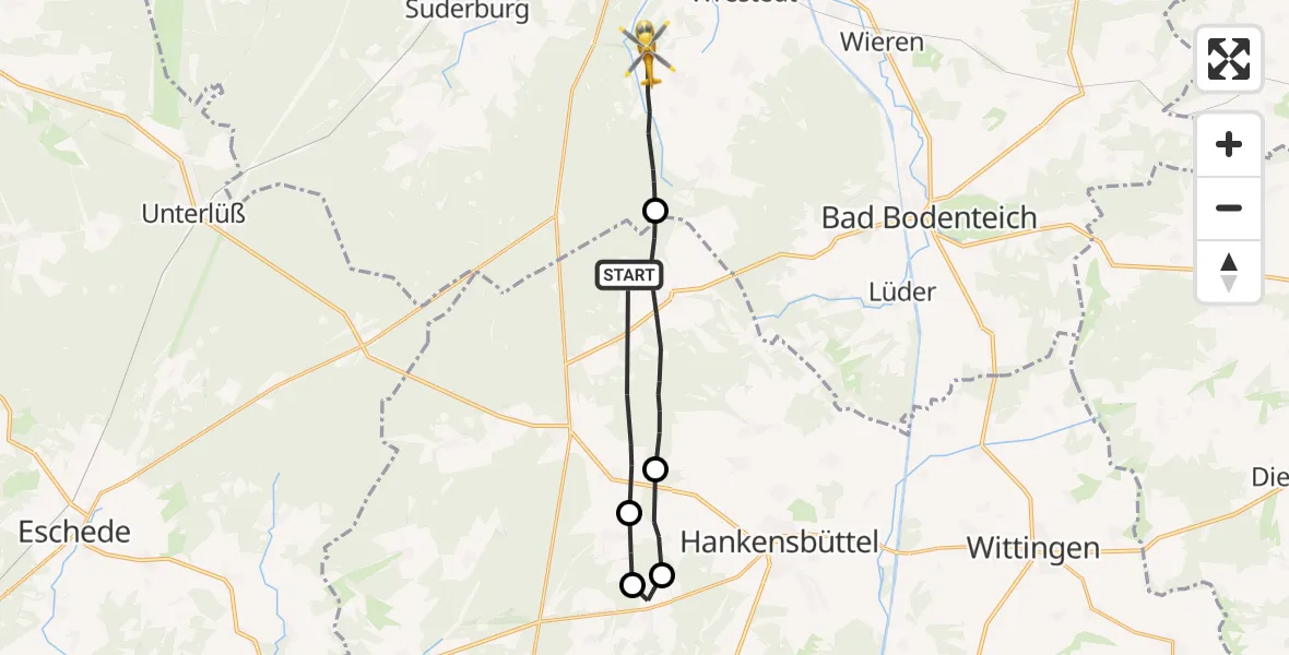 Flugroute Rettungshubschrauber Sprakensehl - Wrestedt, 11 Juli 2026, 14:24