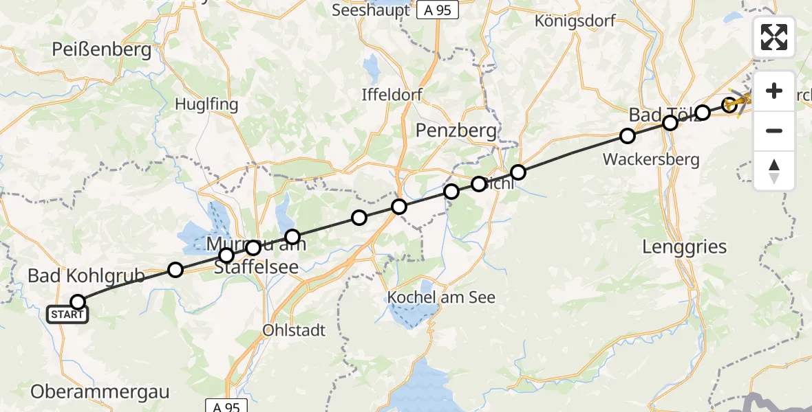 Flugroute Rettungshubschrauber Saulgrub - Reichersbeuern, 11 Juli 2026, 14:27