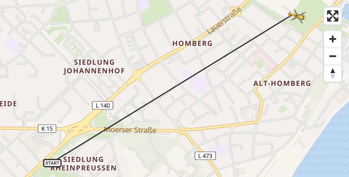 Flugroute Rettungshubschrauber Duisburg - Duisburg, 11 Juli 2026, 14:29