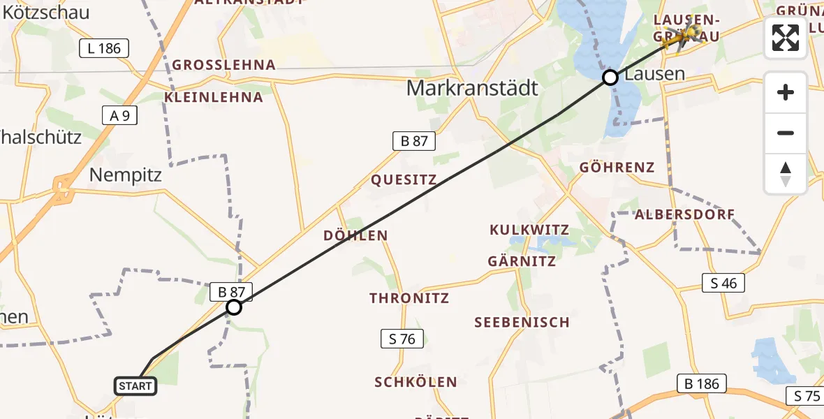 Flugroute Rettungshubschrauber Lützen - Leipzig, 11 Juli 2026, 14:32