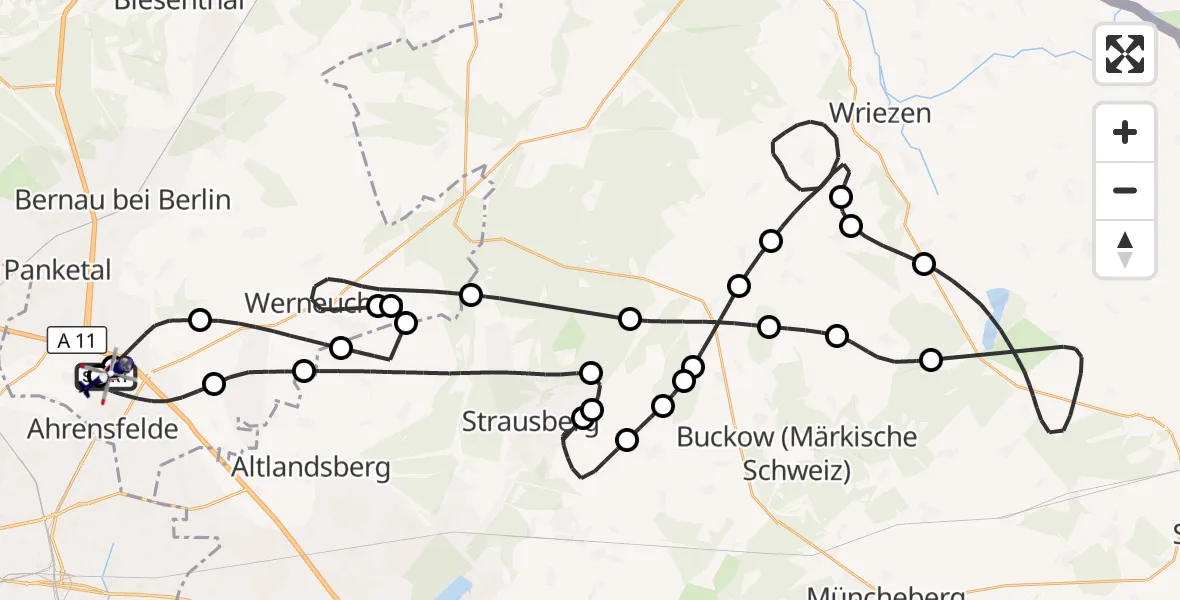 Flugroute Polizeihubschrauber Ahrensfelde Hubschrauberlandeplatz - Ahrensfelde Hubschrauberlandeplatz, 11 Juli 2026, 14:32