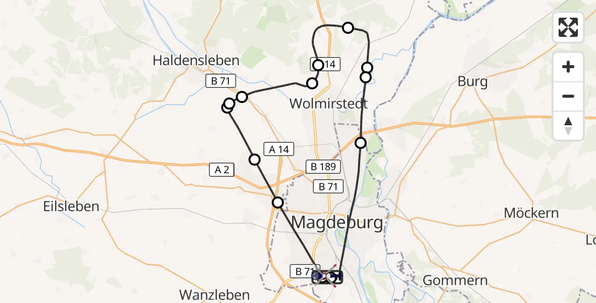 Flugroute Polizeihubschrauber Magdeburg City Flugplatz - Magdeburg City Flugplatz, 11 Juli 2026, 14:48