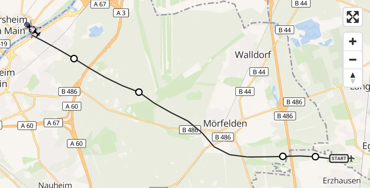 Flugroute Polizeihubschrauber Flughafen Frankfurt-Egelsbach - Flörsheim am Main, 11 Juli 2026, 14:51