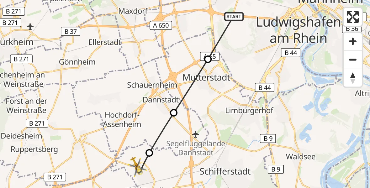 Flugroute Rettungshubschrauber Ludwigshafen am Rhein - Böhl-Iggelheim, 11 Juli 2026, 14:51