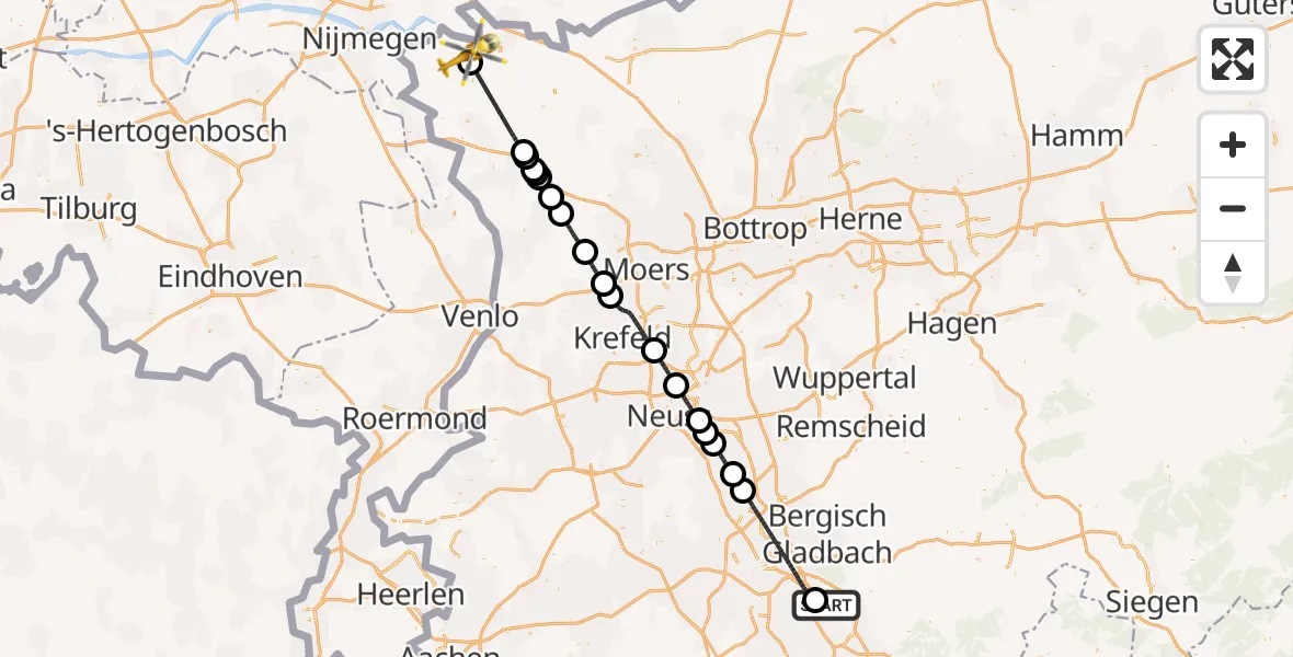 Flugroute Ambulanzhubschrauber Köln Bonn Flughafen - Kleve, 11 Juli 2026, 14:57