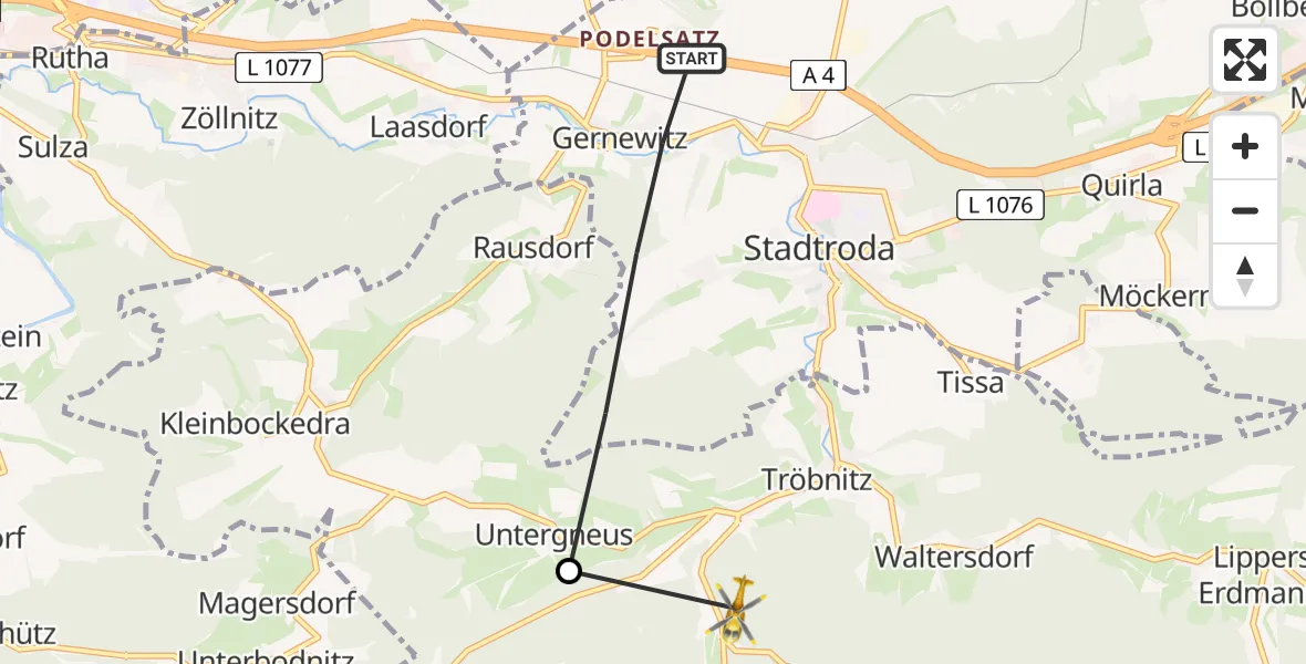 Flugroute Rettungshubschrauber Stadtroda - Meusebach, 11 Juli 2026, 15:08