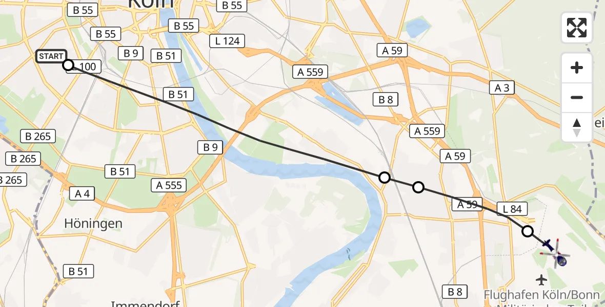 Flugroute Polizeihubschrauber Köln University Hospital - Köln Bonn Flughafen, 11 Juli 2026, 15:10