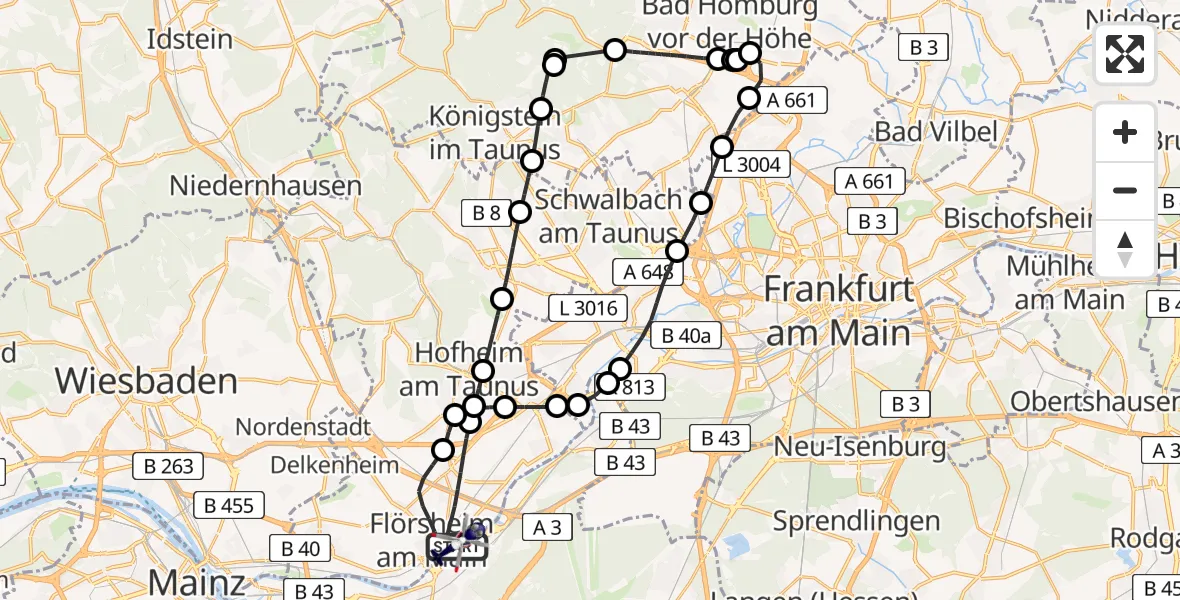 Flugroute Polizeihubschrauber Flörsheim am Main - Flörsheim am Main, 11 Juli 2026, 15:20
