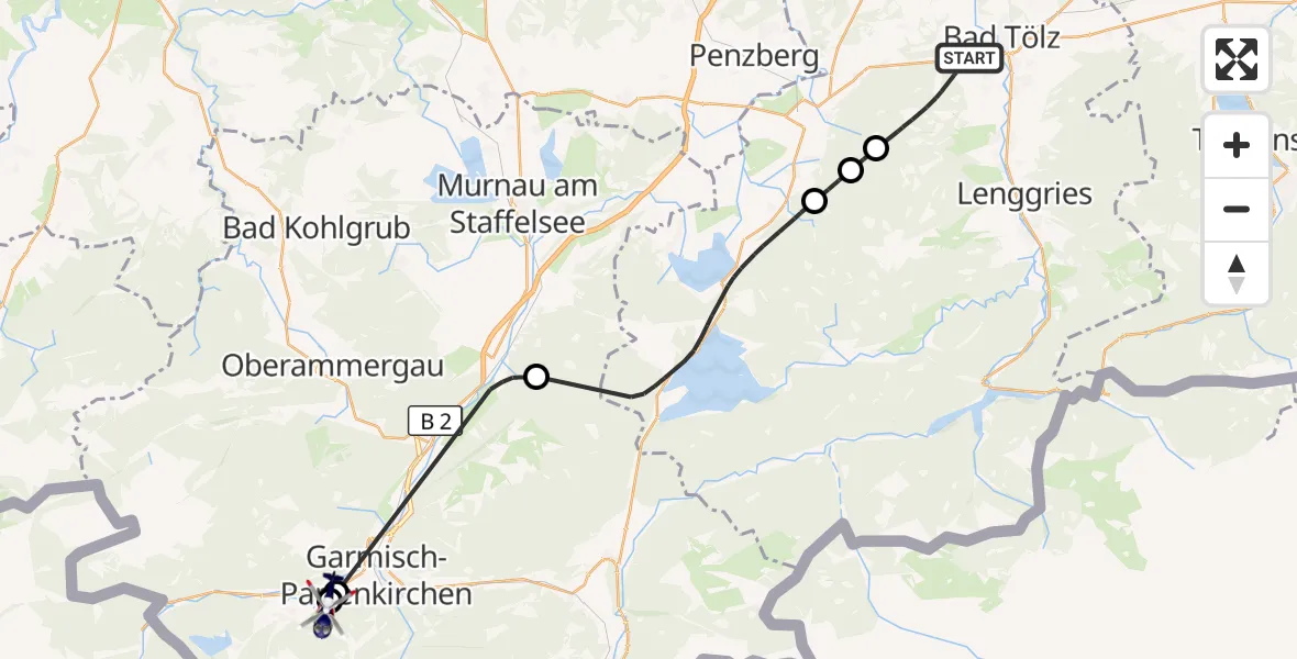 Flugroute Polizeihubschrauber Wackersberg - Garmisch-Partenkirchen, 11 Juli 2026, 15:19