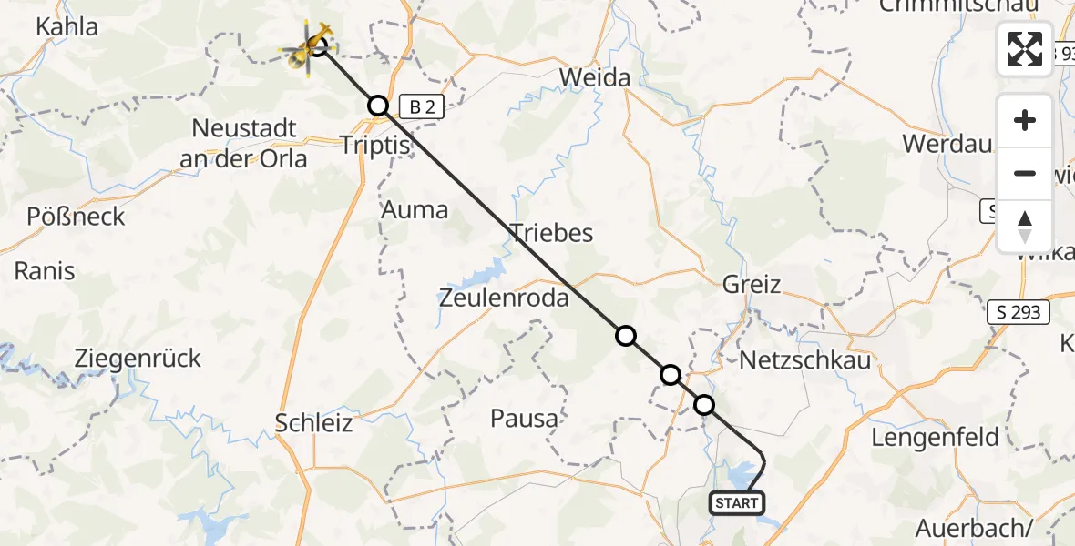 Flugroute Rettungshubschrauber Pöhl - Karlsdorf, 11 Juli 2026, 15:22