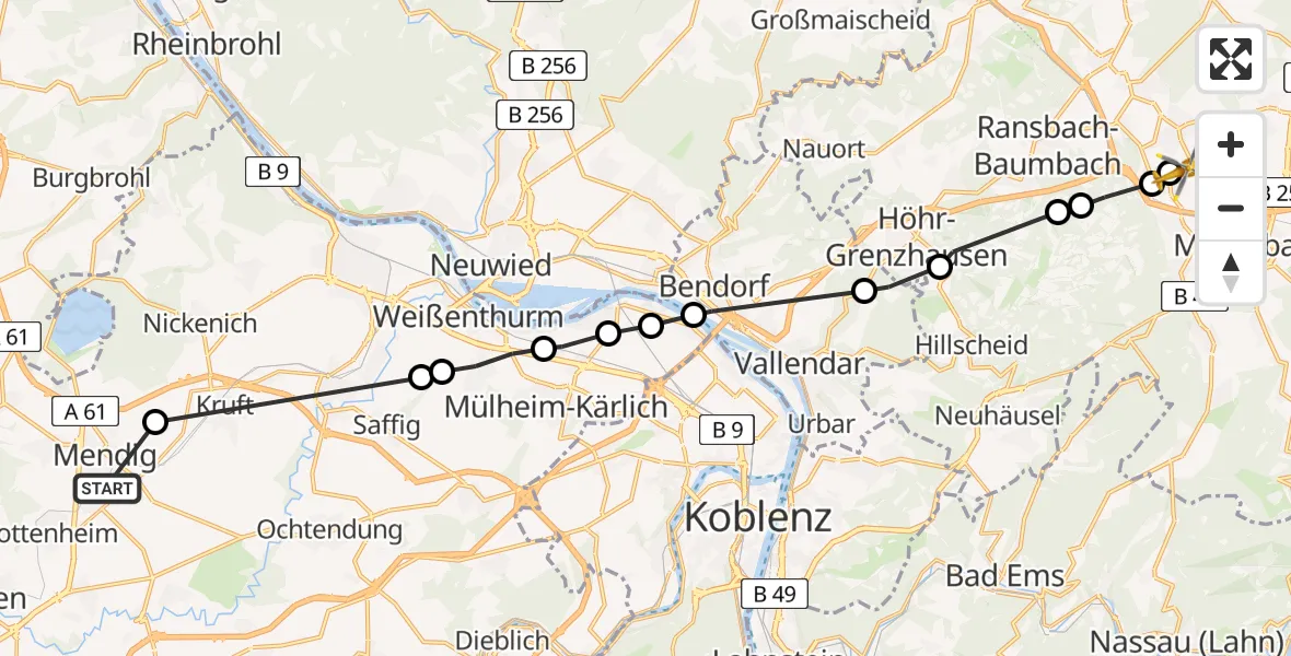 Flugroute Ambulanzhubschrauber Mendig - Dernbach (Westerwald), 11 Juli 2026, 15:34
