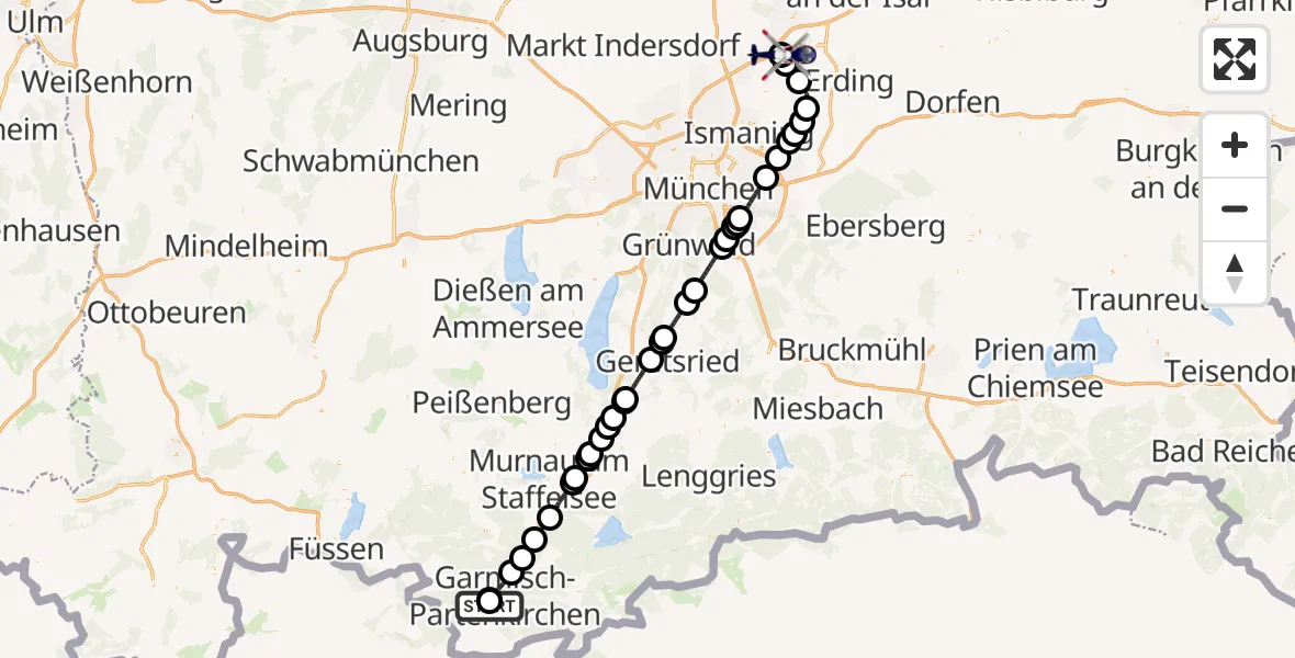 Flugroute Polizeihubschrauber Garmisch-Partenkirchen - München Flughafen, 11 Juli 2026, 15:37
