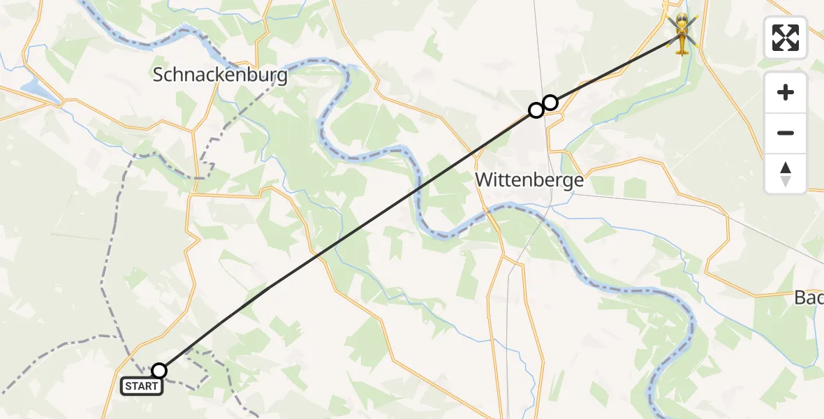 Flugroute Rettungshubschrauber Arendsee (Altmark) - Perleberg, 11 Juli 2026, 15:42