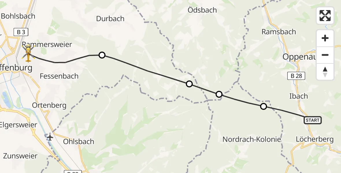 Flugroute Rettungshubschrauber Oppenau - Offenburg, 11 Juli 2026, 15:50