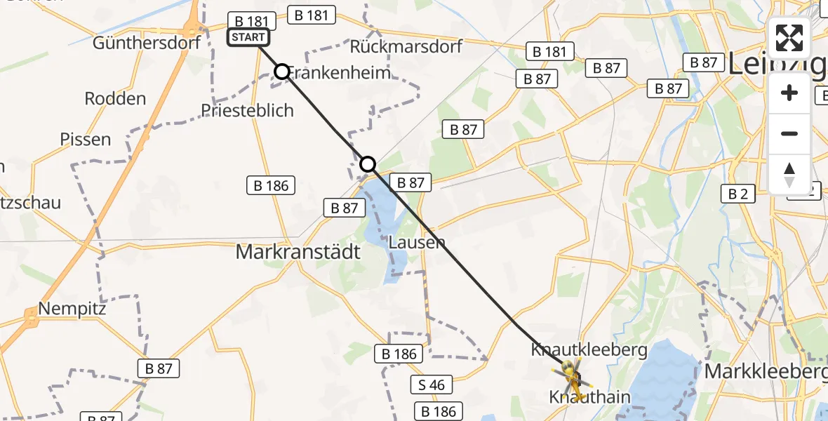 Flugroute Rettungshubschrauber Schkeuditz - Leipzig, 11 Juli 2026, 15:51