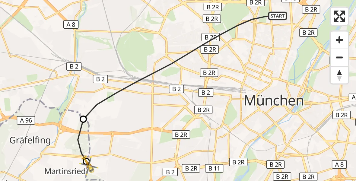 Flugroute Rettungshubschrauber München - DRF Air Rescue München Hubschrauberlandeplatz, 11 Juli 2026, 15:53