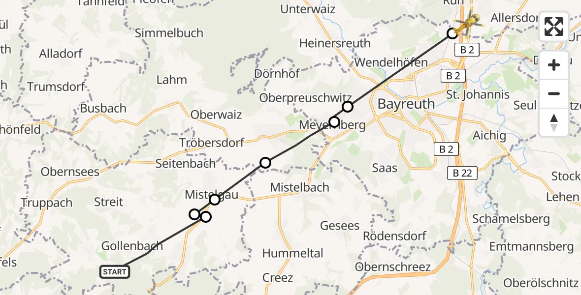 Flugroute Rettungshubschrauber Mistelgau - Bindlach, 11 Juli 2026, 15:58