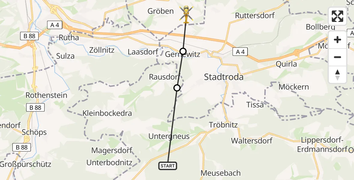 Flugroute Rettungshubschrauber Gneus - Schlöben, 11 Juli 2026, 16:11