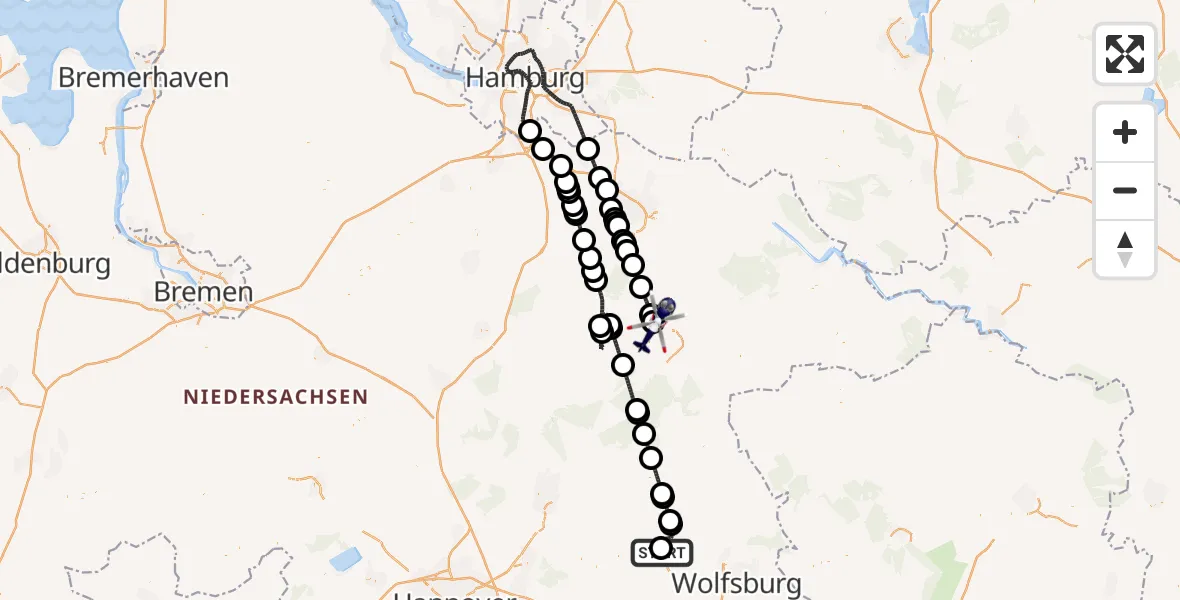Flugroute Polizeihubschrauber Gifhorn Bundespolizei Hubschrauberlandeplatz - Uelzen, 11 Juli 2026, 16:11