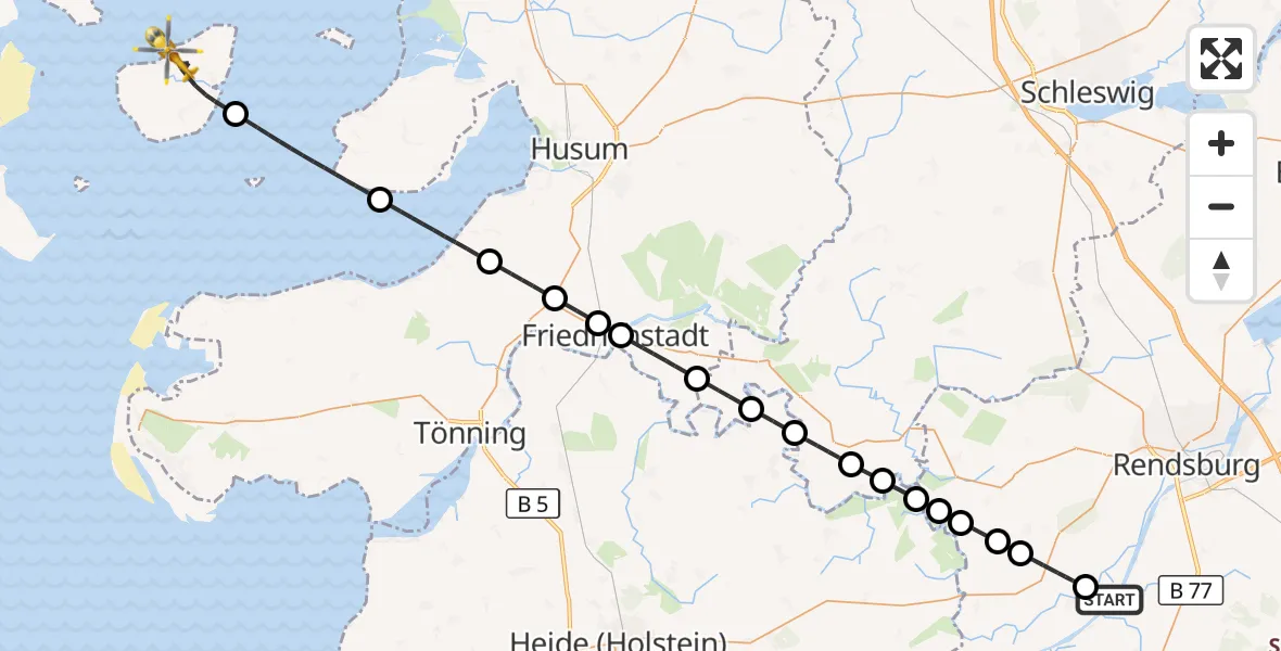 Flugroute Ambulanzhubschrauber Hörsten - Pellworm, 11 Juli 2026, 16:17