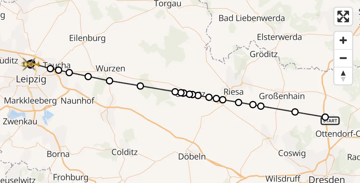Flugroute Rettungshubschrauber Radeburg - Sankt Georg Hospital Leipzig Reserve, 11 Juli 2026, 16:18