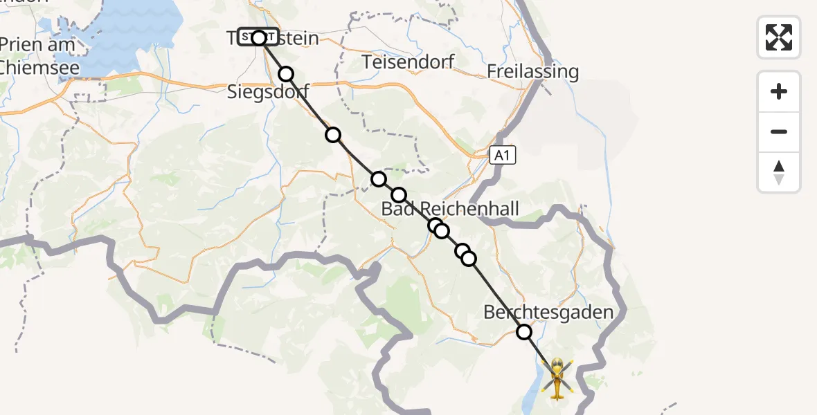Flugroute Rettungshubschrauber Traunstein Hospital - Schönau a.Königssee, 11 Juli 2026, 16:19