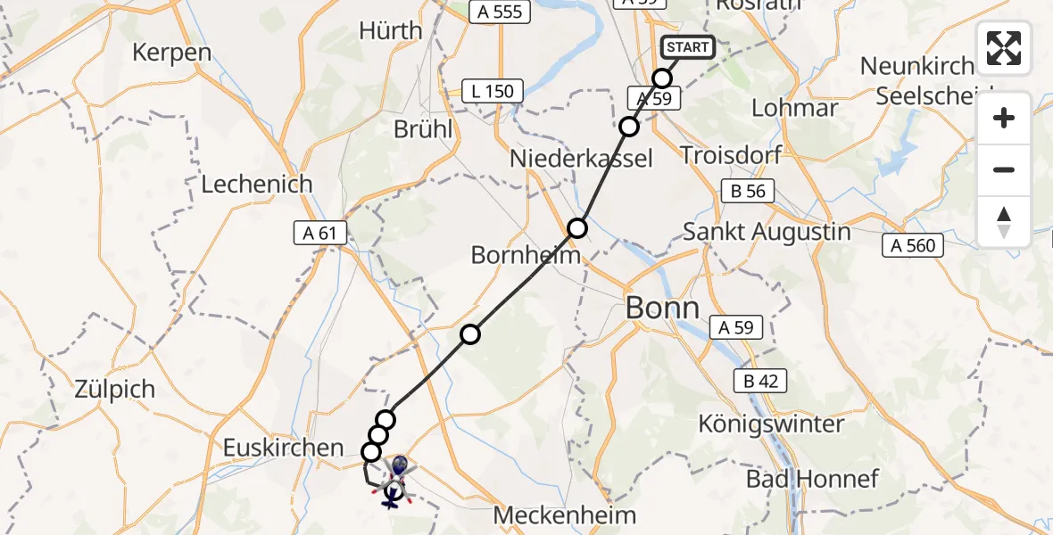 Flugroute Polizeihubschrauber Köln Bonn Flughafen - Swisttal, 11 Juli 2026, 16:20