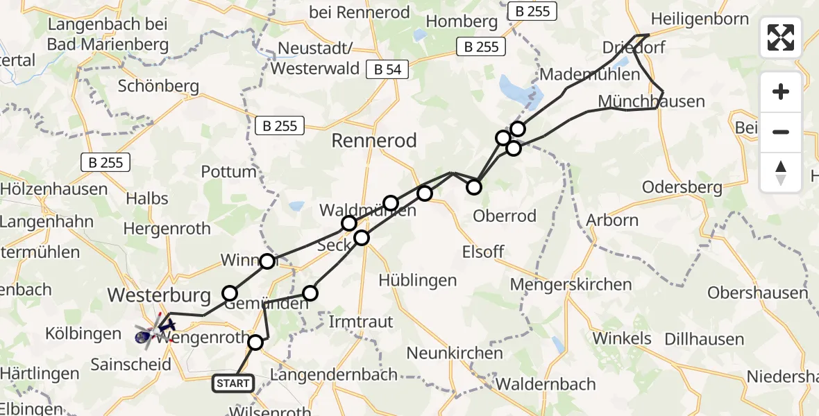 Flugroute Polizeihubschrauber Berzhahn - Westerburg, 11 Juli 2026, 16:31