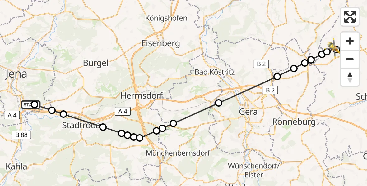 Flugroute Rettungshubschrauber Jena University Hospital - Dobitschen, 11 Juli 2026, 16:44