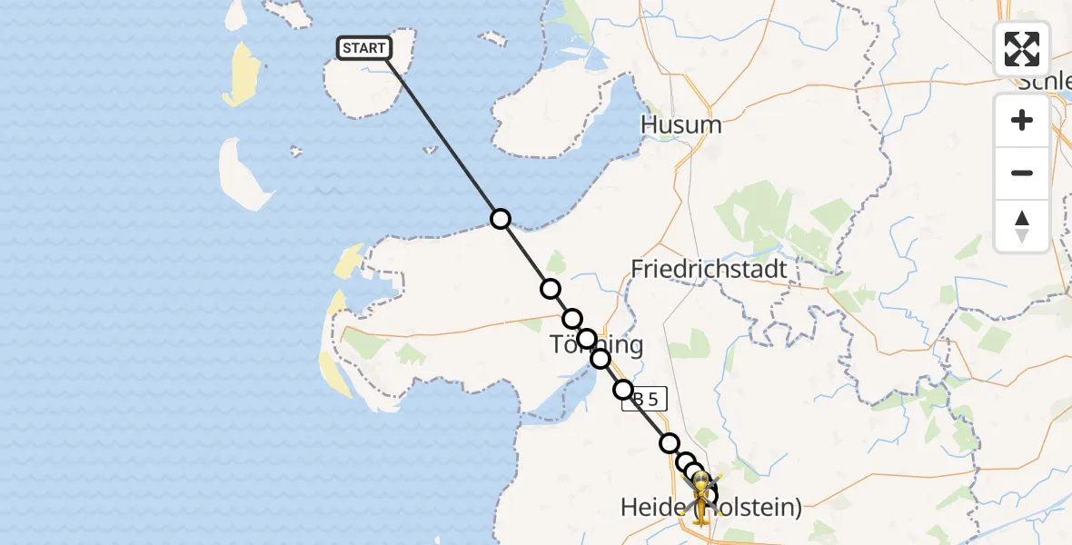 Flugroute Ambulanzhubschrauber Pellworm - Heide, 11 Juli 2026, 17:05