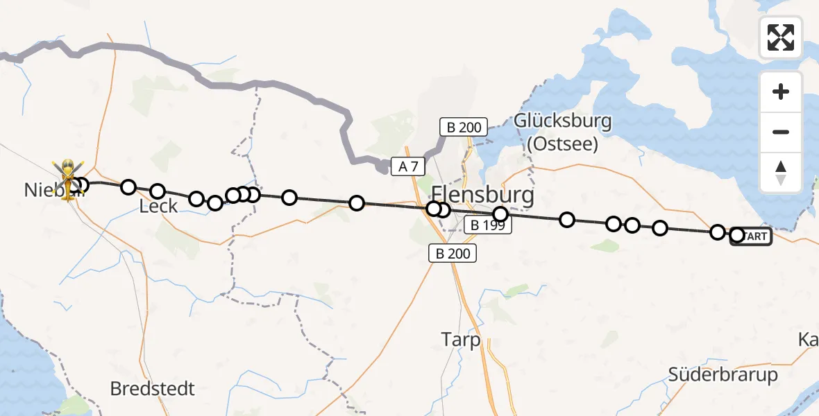 Flugroute Ambulanzhubschrauber Niesgrau - Niebüll, 11 Juli 2026, 17:10