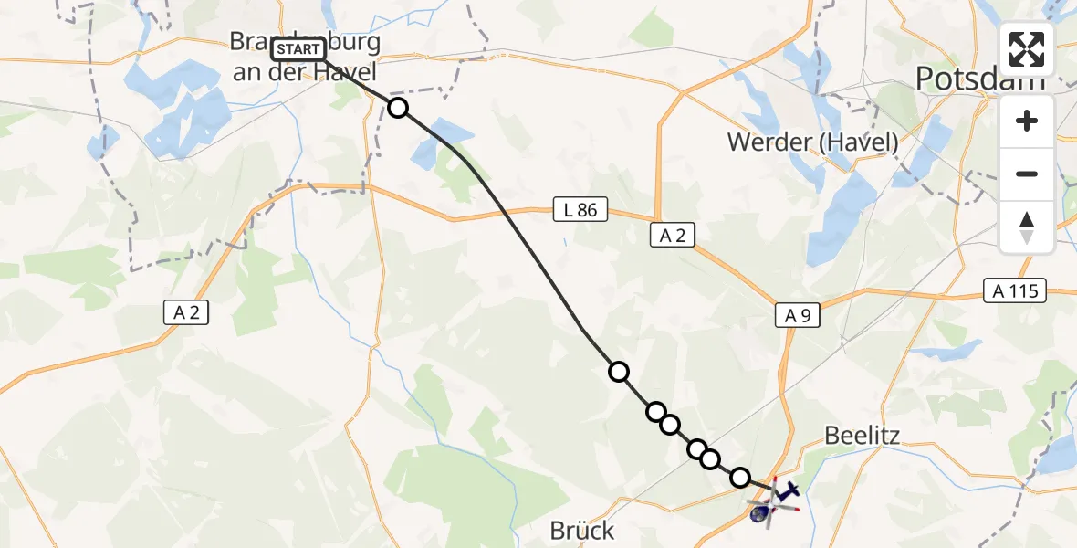 Flugroute Polizeihubschrauber Brandenburg an der Havel - Beelitz, 11 Juli 2026, 17:11