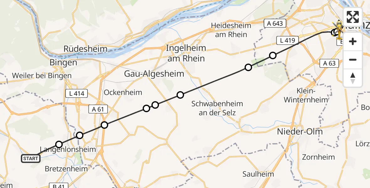 Flugroute Rettungshubschrauber Guldental - Mainz University Hospital, 11 Juli 2026, 17:14