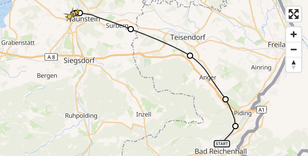 Flugroute Rettungshubschrauber Bad Reichenhall - Traunstein Hospital, 11 Juli 2026, 17:25