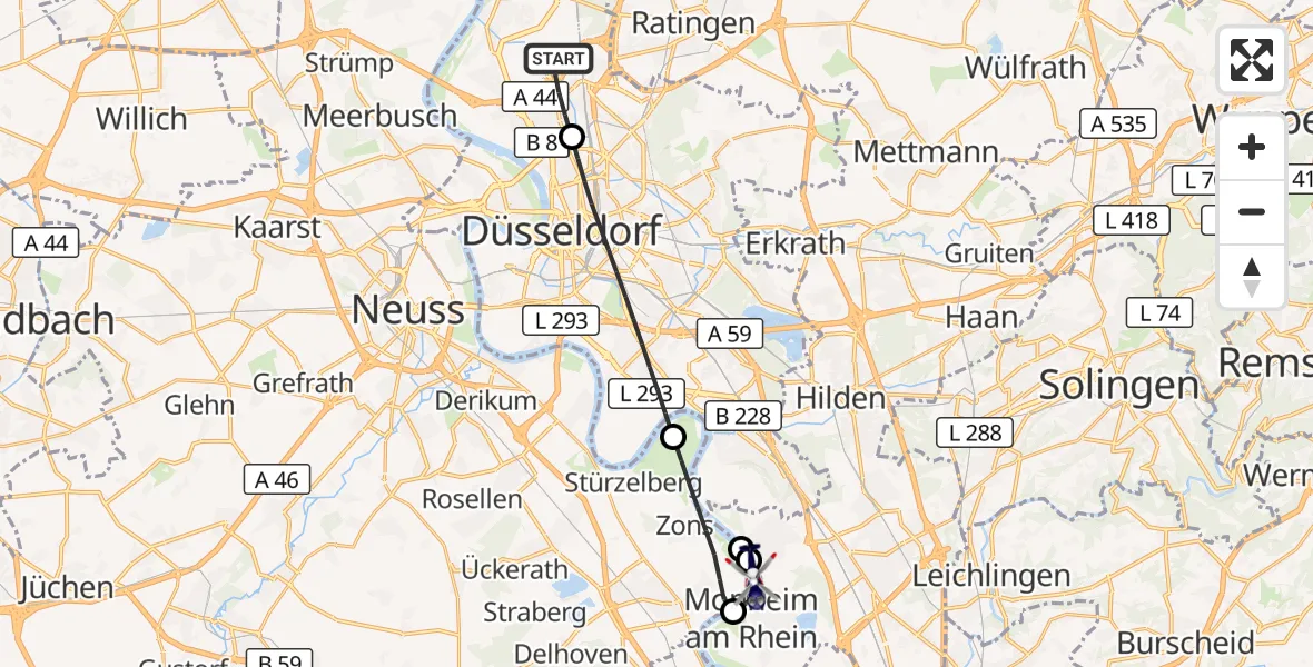 Flugroute Polizeihubschrauber Düsseldorf Flughafen - Dormagen, 11 Juli 2026, 17:30