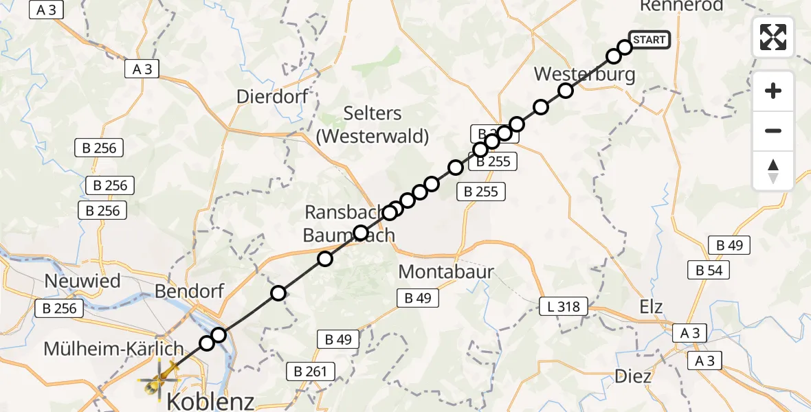 Flugroute Rettungshubschrauber Seck - Koblenz, 11 Juli 2026, 17:31