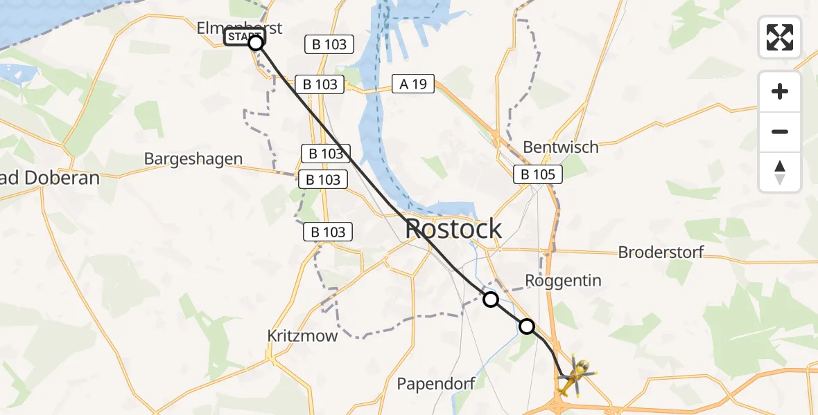 Flugroute Ambulanzhubschrauber Elmenhorst/Lichtenhagen - Dummerstorf, 11 Juli 2026, 17:37
