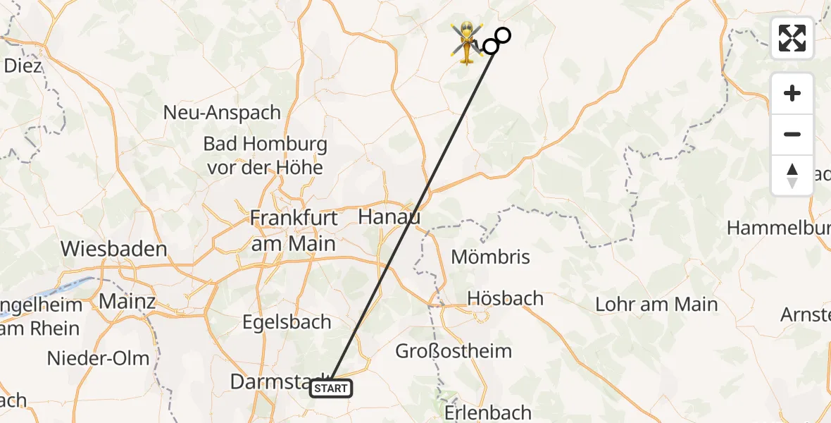 Flugroute Rettungshubschrauber Roßdorf - Nidda, 11 Juli 2026, 17:39