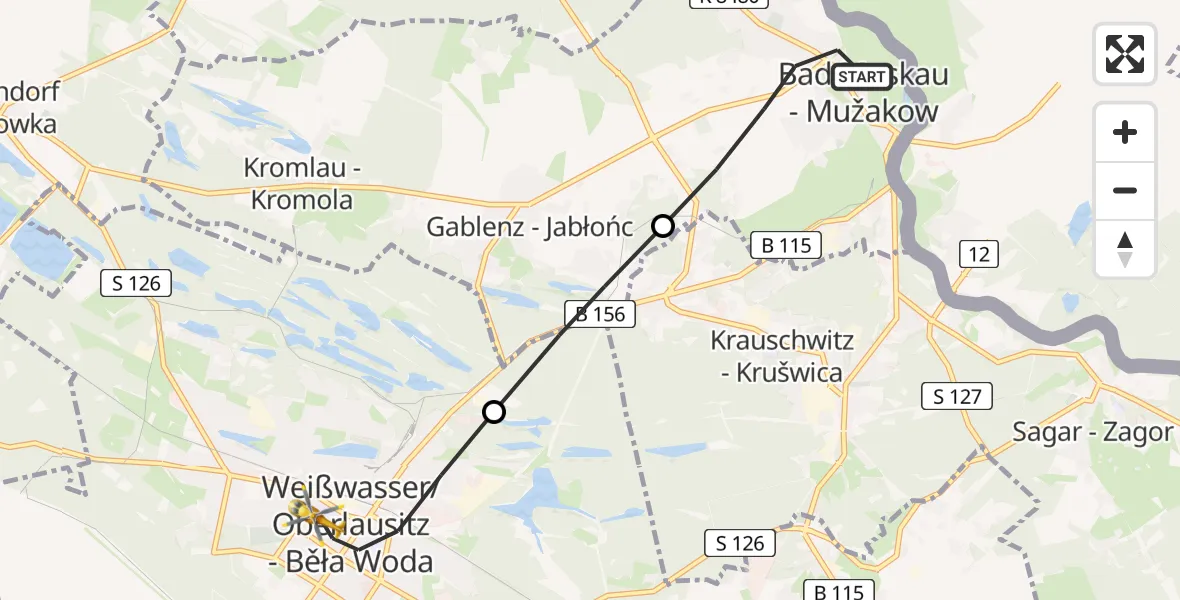 Flugroute Rettungshubschrauber Bad Muskau - Weißwasser/O.L., 11 Juli 2026, 17:40