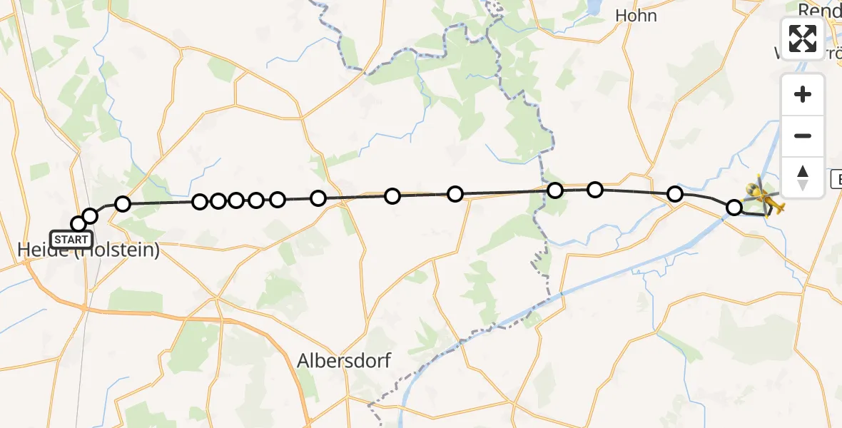 Flugroute Ambulanzhubschrauber Heide - Rendsburg-Schachtholm Flugplatz, 11 Juli 2026, 17:42