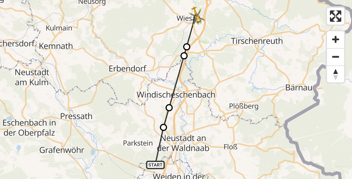 Flugroute Ambulanzhubschrauber Altenstadt a.d.Waldnaab - Wiesau, 11 Juli 2026, 17:43