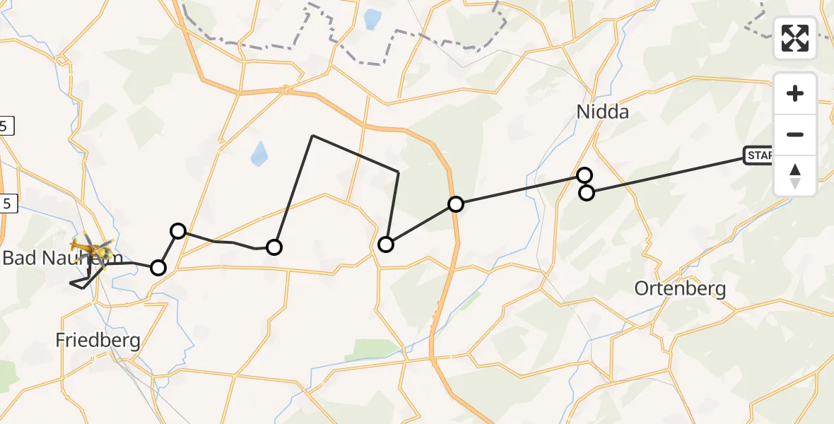 Flugroute Rettungshubschrauber Nidda - Bad Nauheim, 11 Juli 2026, 17:44